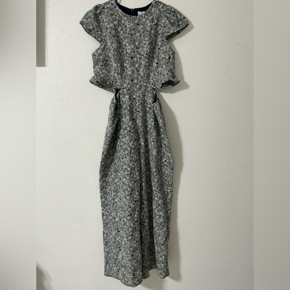 NWT Adelyn Rae Helena Embroidered cut-out jumpsuit in blue print Large - Picture 5 of 16